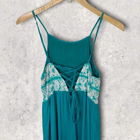 Entro Tiered Maxi Dress Tie Back Aqua Blue Bohemian Summer Beach Long Festival S - Picture 5 of 12